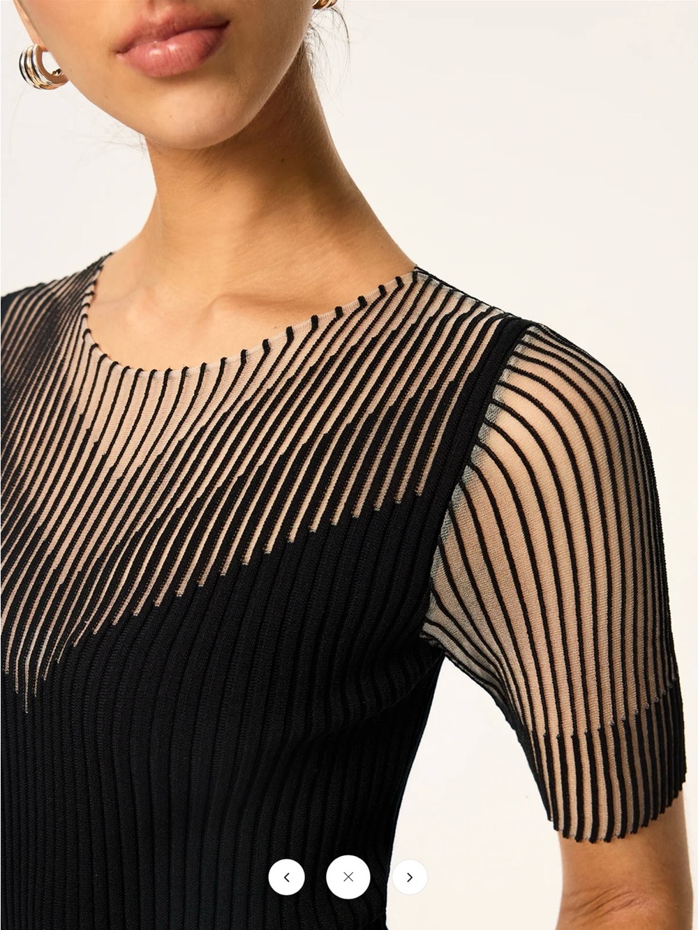 Commense Sheer Striped Panel Ribbed Ribbed Knit Top - Black - XL - Picture 5 of 7